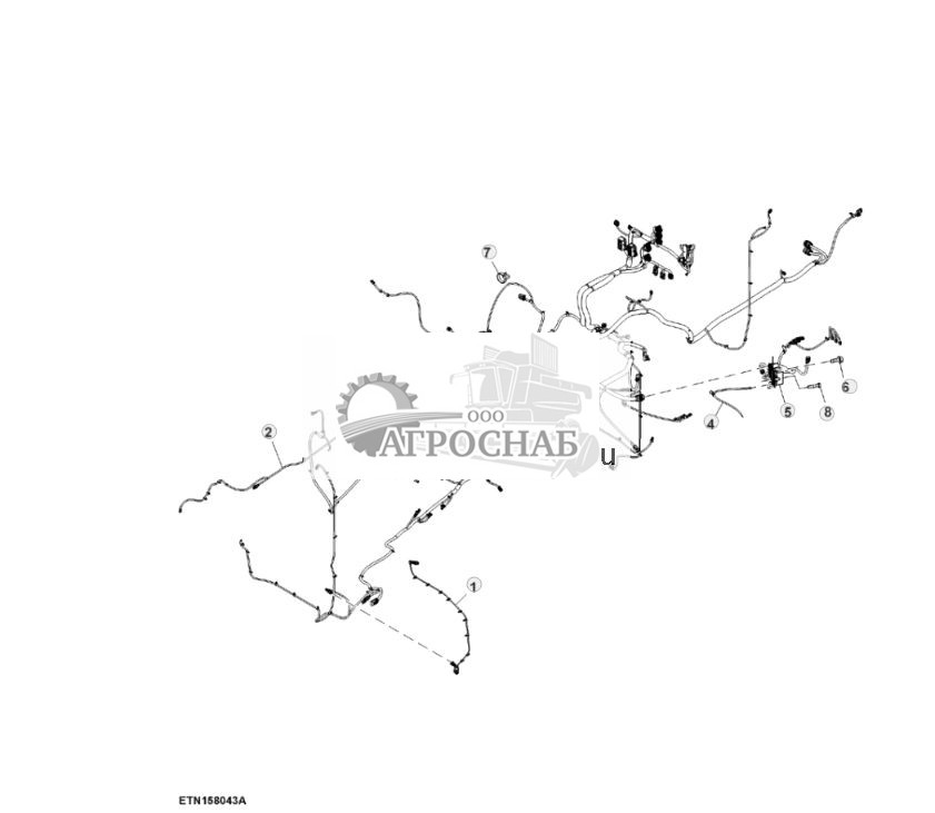 Жгут проводов шасси, с системой автоматического управления AutoTrac™ и резервным насосом, 15,0 L, двигатель FT4 (для стран СНГ, Европы, Северной Африки, Ближнего Востока) (14) (802000 - 803999) - ST874634 235.jpg